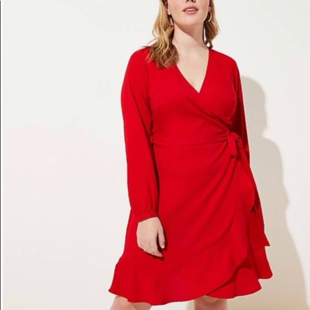 LOFT DRESS SILK RED WRAP! SZ 16